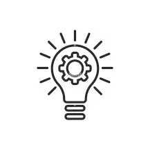 Innovation and Idea Generation Icon: Lightbulb with Gear Icon of a lightbulb with a gear inside, symbolizing innovation and idea generation
