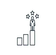 Success Symbolized by Person on Rising Bar Graph Person on top of a rising bar graph with stars above symbolizes success and growth opportunity